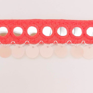 Salmon Pink Fringe Trim With Mirrors And Sequins Tassels, Boho, Bohemian Trim